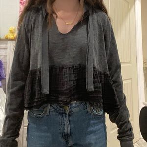 Free people long sleeve black and grey shirt